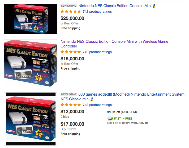 Illustration for article titled NES Classic’s Ebay Price Triples, Surprising No One